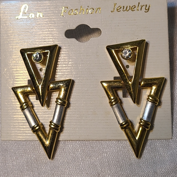 Silver gold crystal earrings for pierced ears - Picture 2 of 2